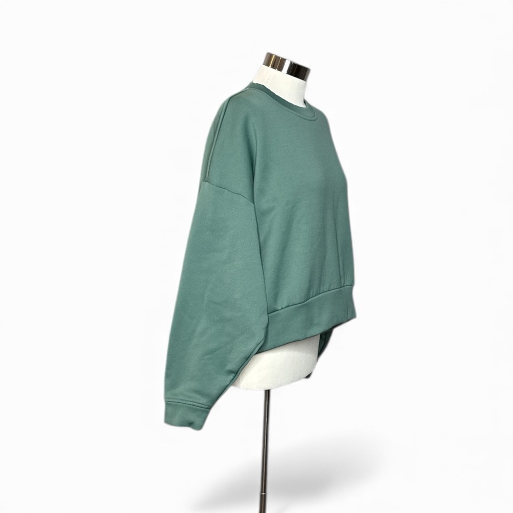 NORTH FACE HORIZON PERFORMANCE FLEECE SAGE GREEN CROPPED CREWNECK SWEATSHIRT - Picture 7 of 12